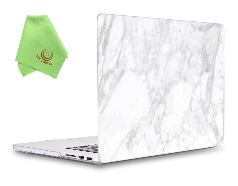 UESWILL Marble Pattern Smooth Hard Case Cover Compatible with MacBook Pro 15 inch with Retina Display (NO Touch Bar, NO CD-ROM) Model A1398 + Microfibre Cleaning Cloth, (White) - Image 1